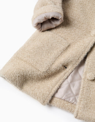 Fluffy Buttoned Jacket for Baby Girls, Beige