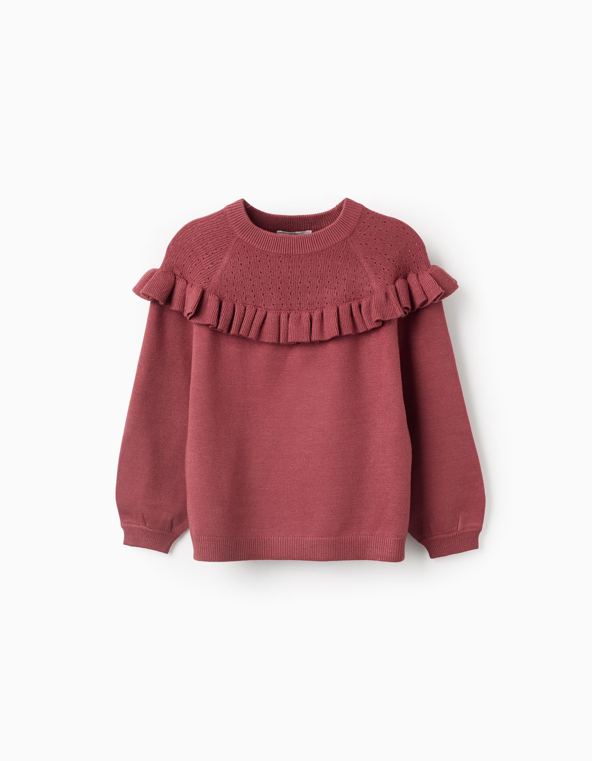Pull en maille à volants pour fille, bordeaux