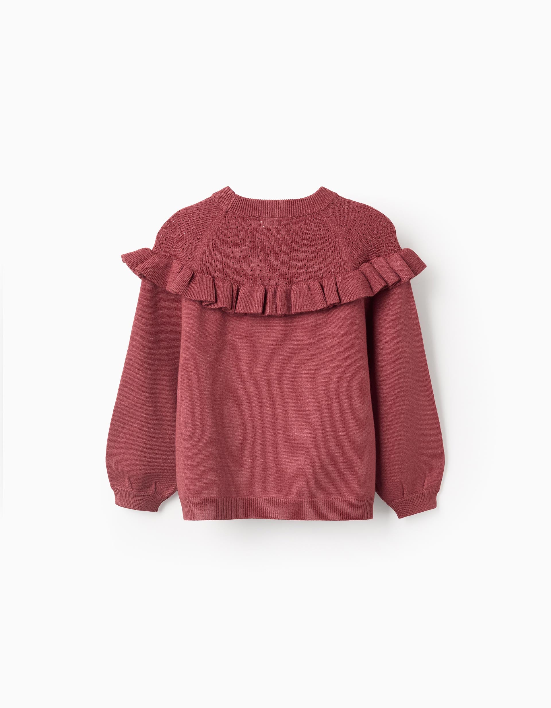 Pull en maille à volants pour fille, bordeaux