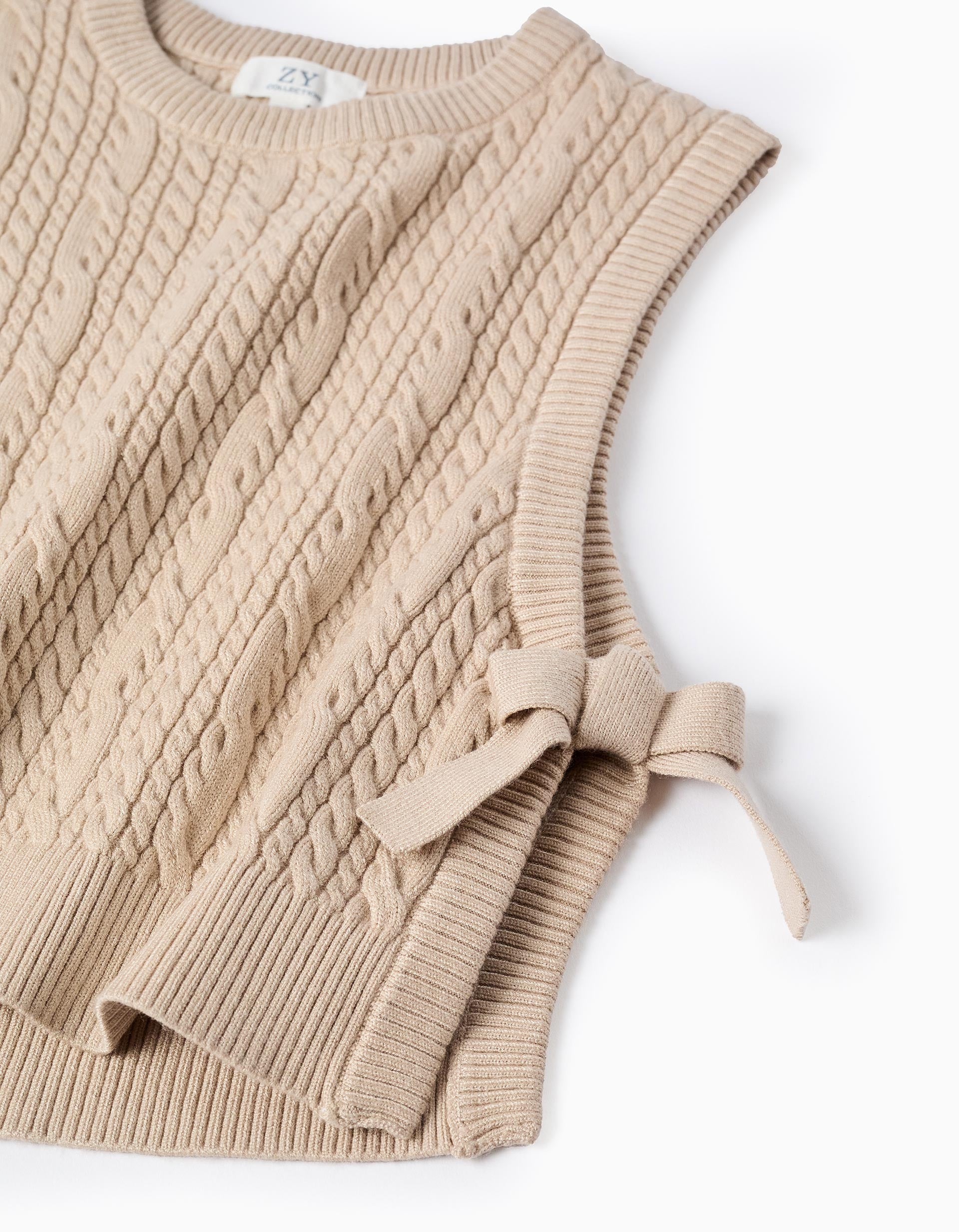 Knitted Waistcoat with Bows for Girls, Beige