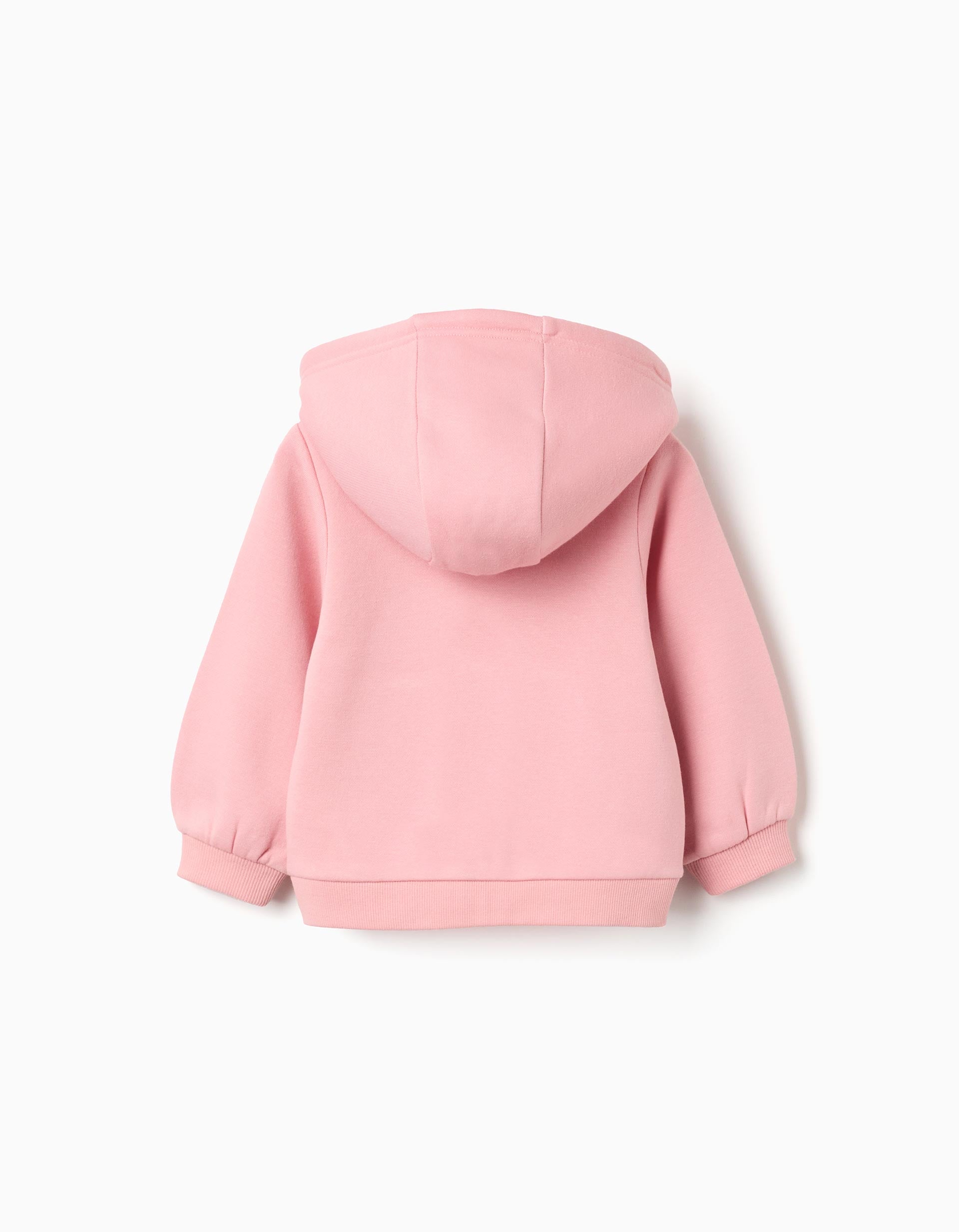 Brushed hooded jacket with chest print for baby girls, pink