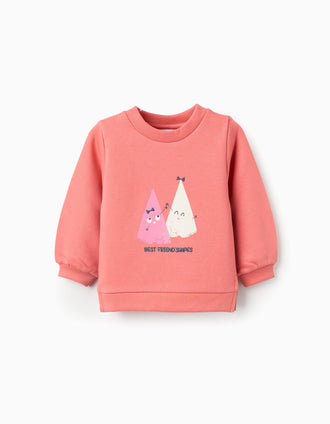 Sweat Cardada com Estampado para Bebé Menina 'Círculo', Coral