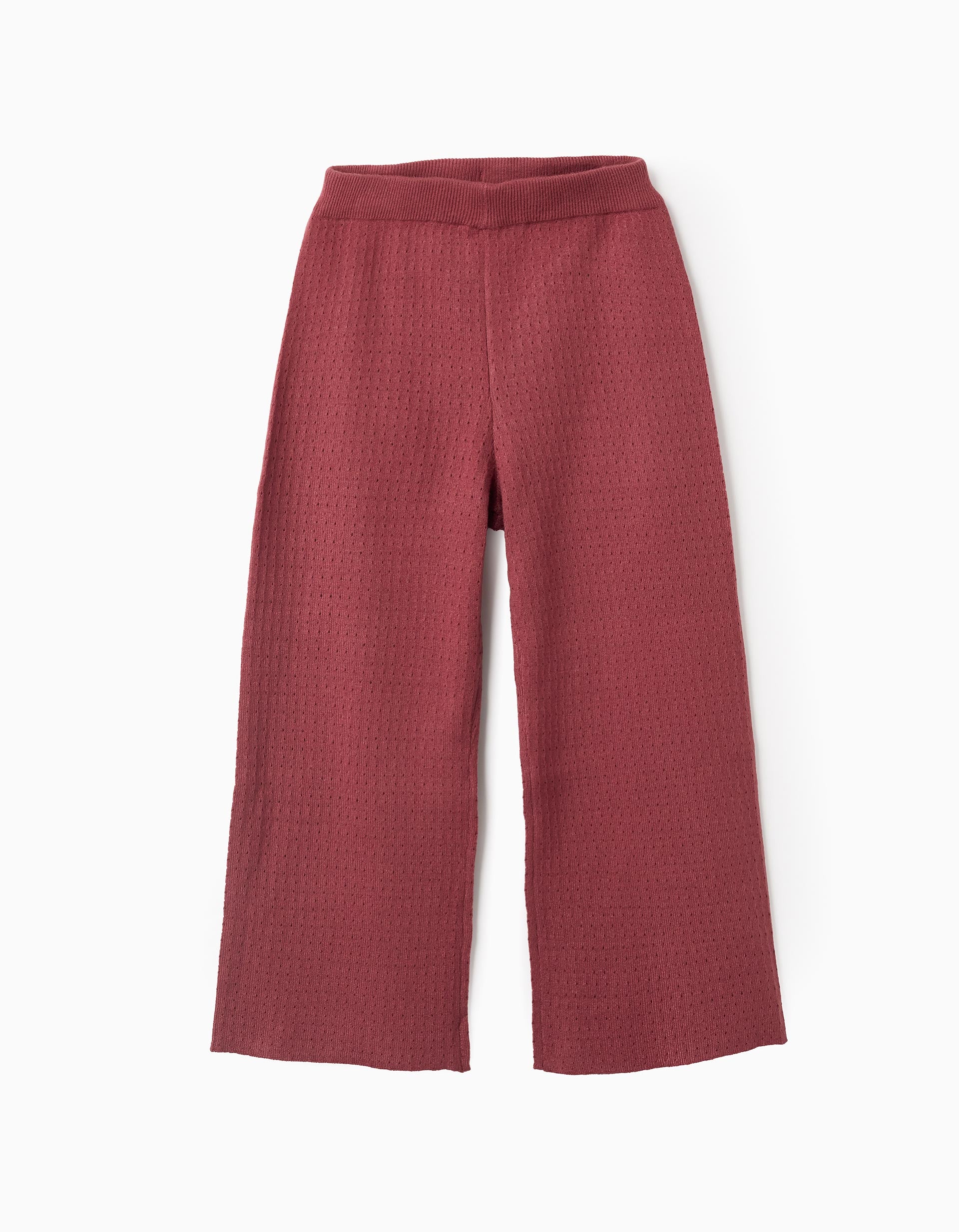 Pantalon en maille ajourée à jambe large pour fille, bordeaux