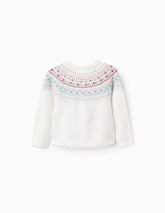 Cardigan with Jacquard for Baby Girls, White