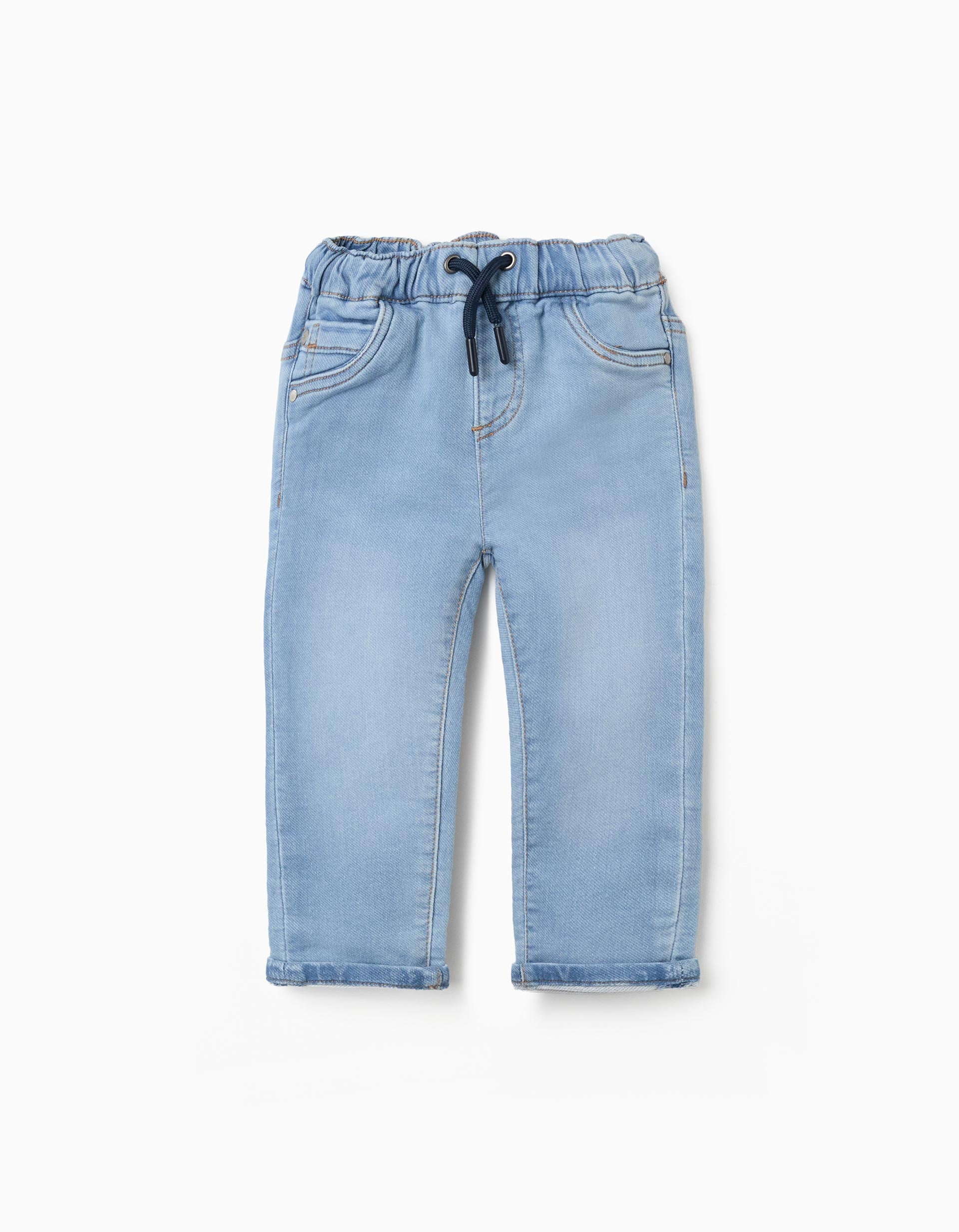 Joggers de ganga slim fit com cordão para bebé menino, azul-claro