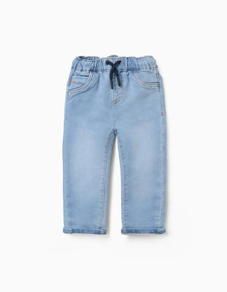 Pantalón jogger vaquero slim fit con cordón para bebé niño, azul claro