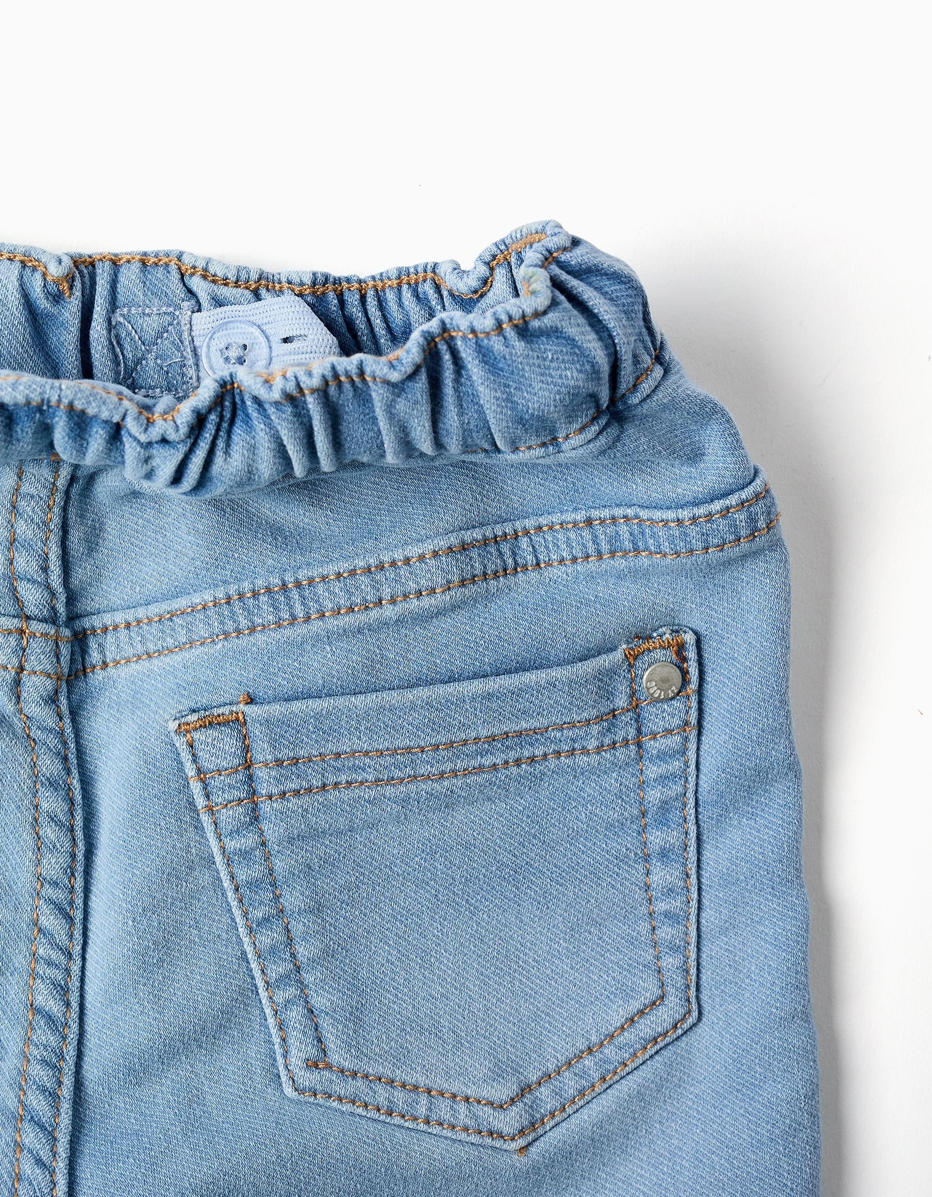 Joggers de ganga slim fit com cordão para bebé menino, azul-claro