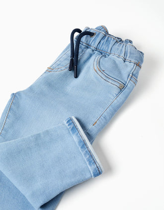 Pantalón jogger vaquero slim fit con cordón para bebé niño, azul claro