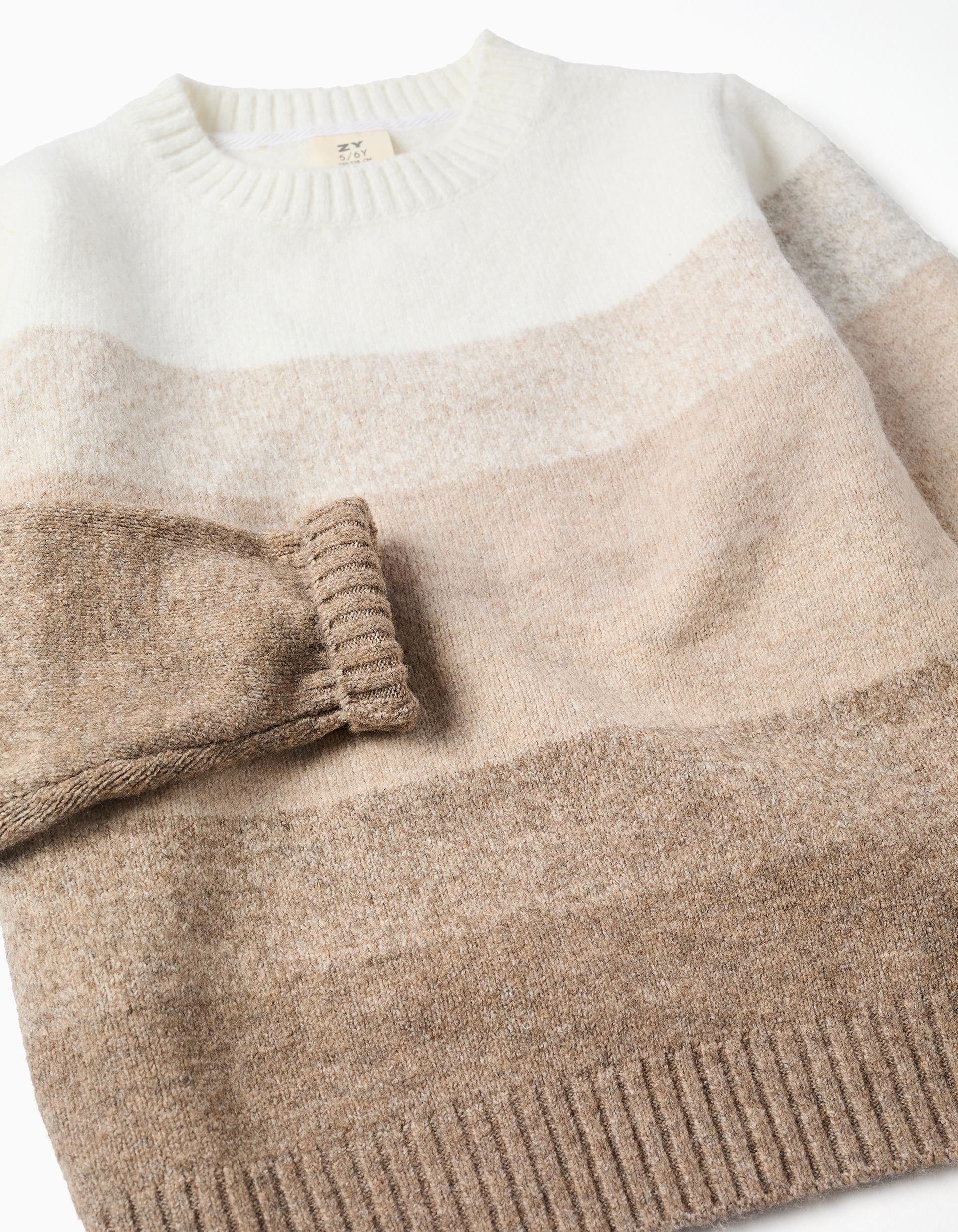 Degradé knitted jumper for boys, beige/white