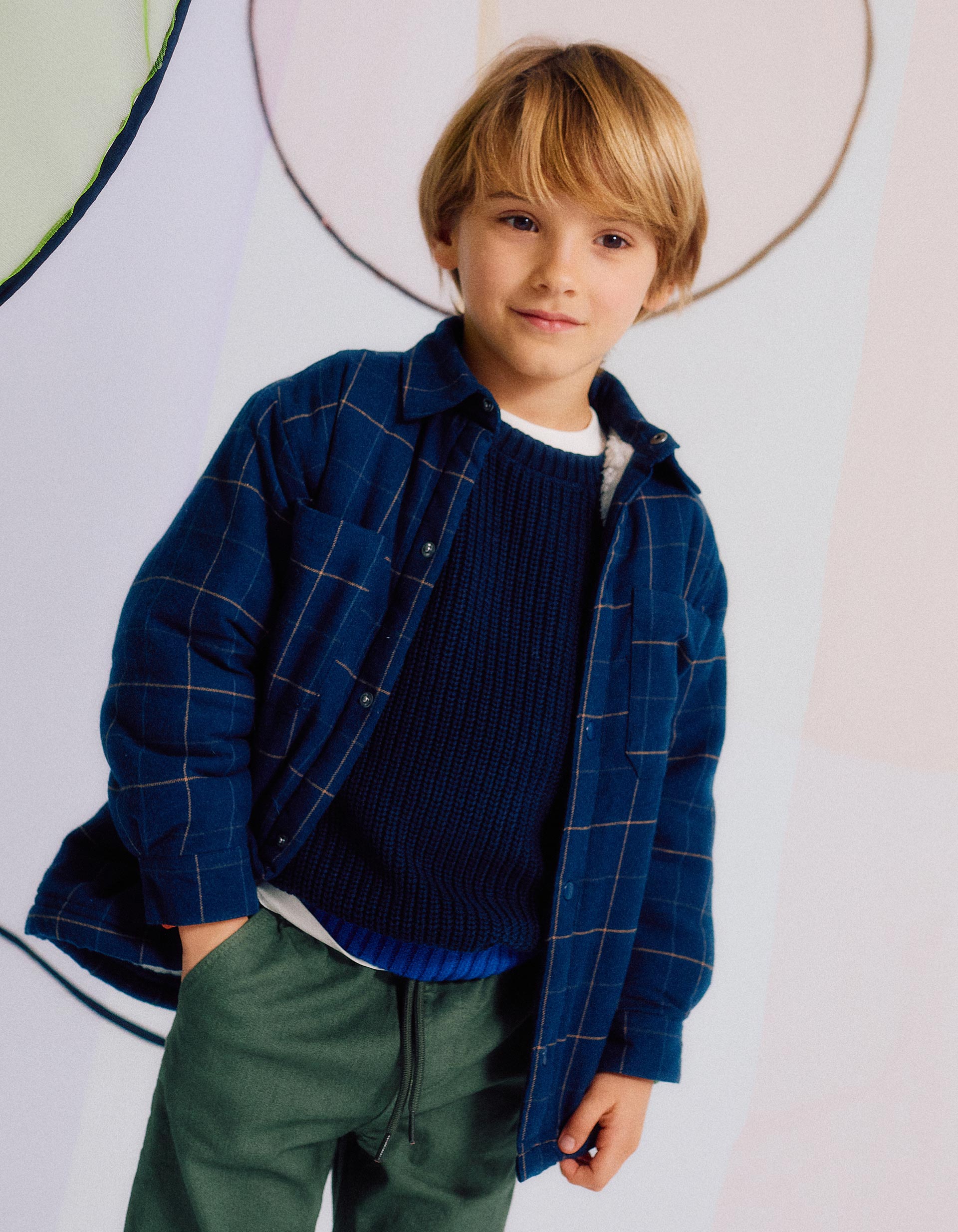 Flannel jacket with sherpa lining for boys, dark blue