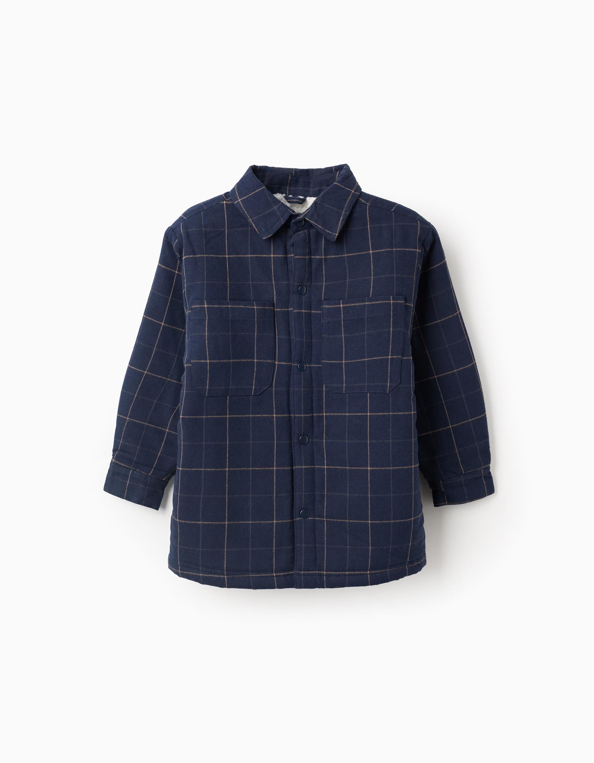 Flannel jacket with sherpa lining for boys, dark blue