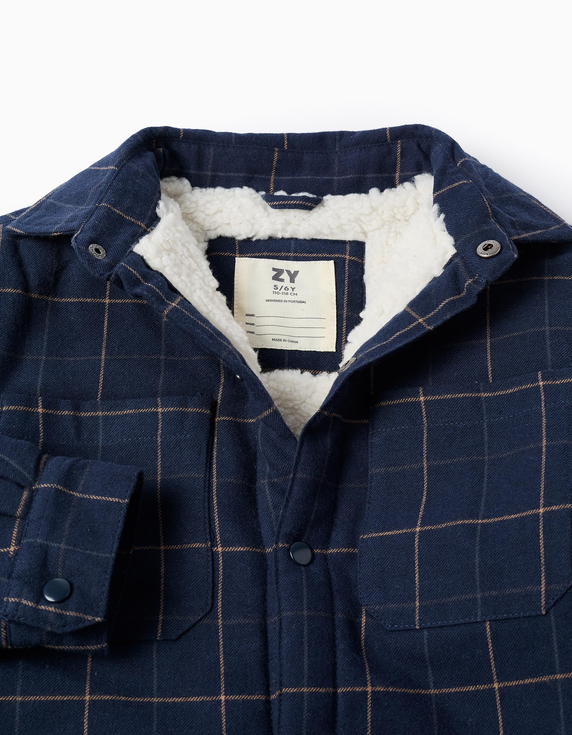 Flannel jacket with sherpa lining for boys, dark blue