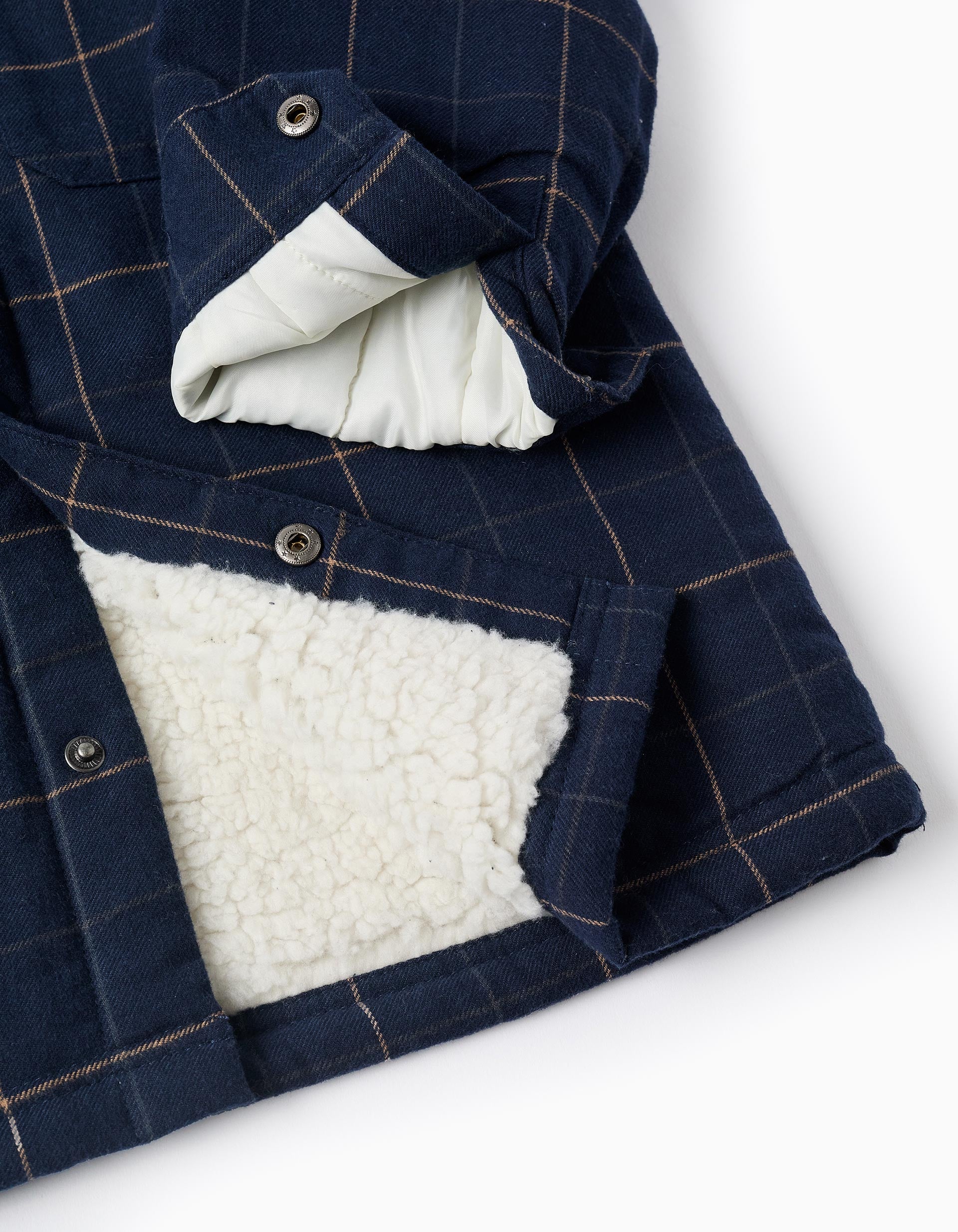 Flannel jacket with sherpa lining for boys, dark blue