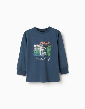 T-shirt en coton avec imprimé 'C' pour garçon, bleu pétrole