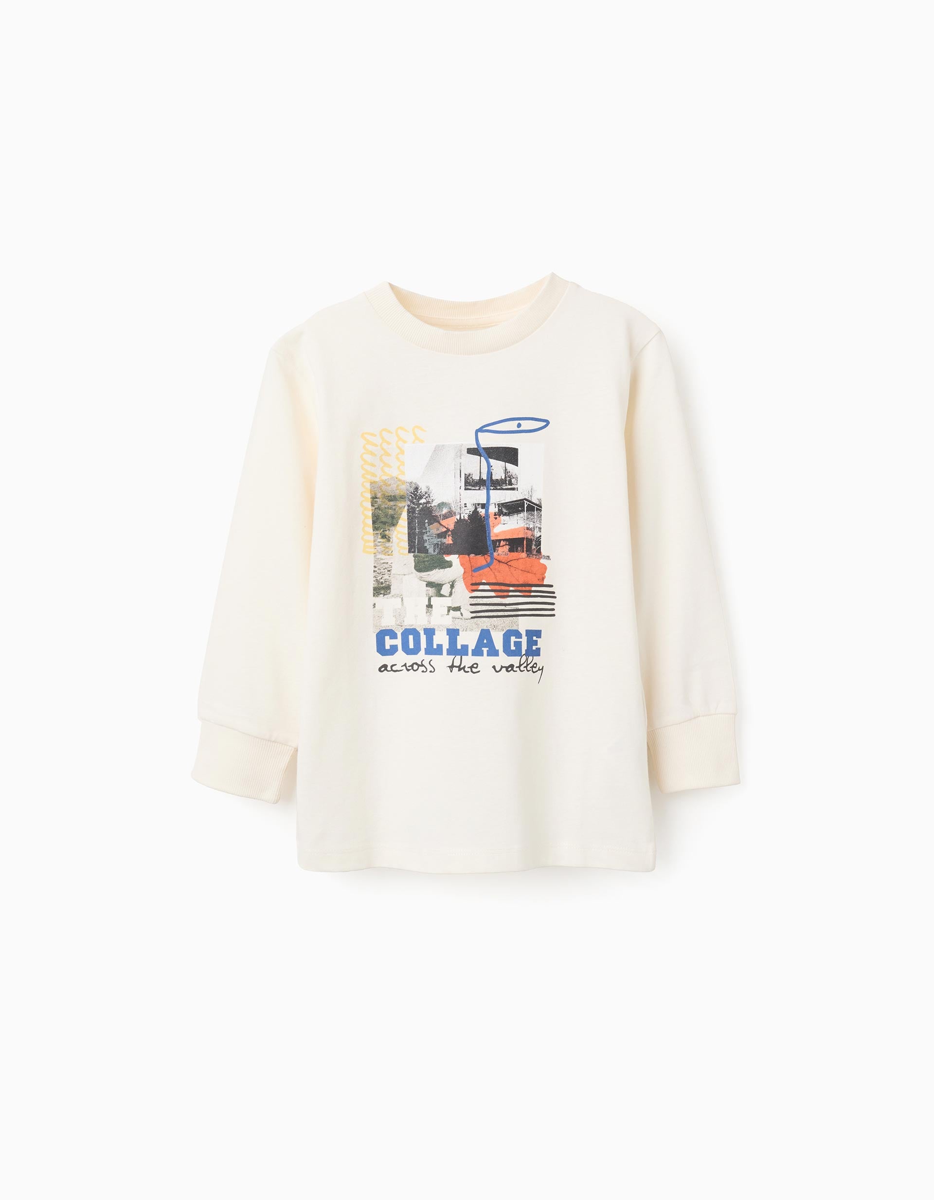 T-shirt de algodão com estampado 'the collage' para menino, branco