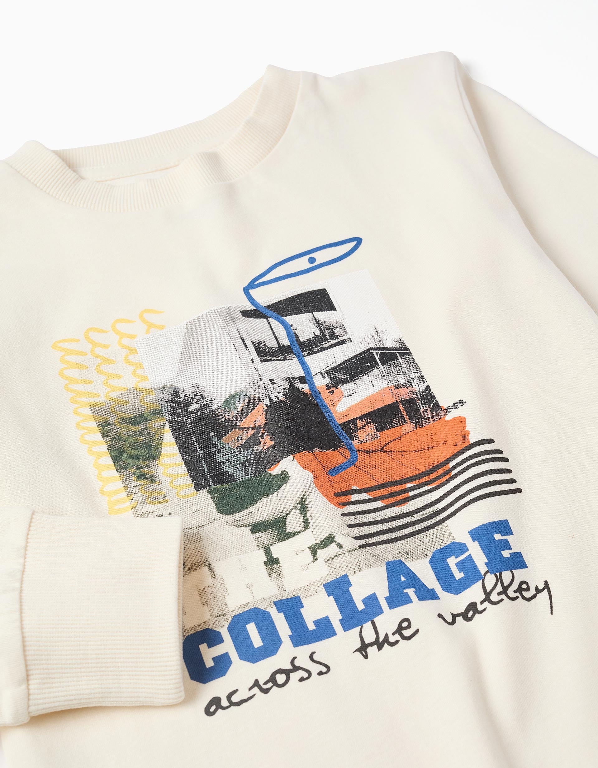 T-shirt de algodão com estampado 'the collage' para menino, branco
