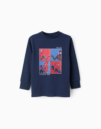 T-shirt de Manga Comprida em Algodão para Menino 'Spiderman', Azul