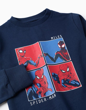 T-shirt de Manga Comprida em Algodão para Menino 'Spiderman', Azul
