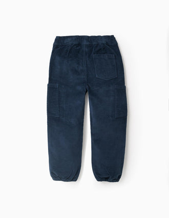 Calças de Bombazine Cargo para Menino 'Straight Fit', Azul Escuro
