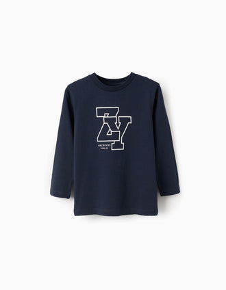Long Sleeve Cotton T-Shirt for Boys 'ZY', Dark Blue