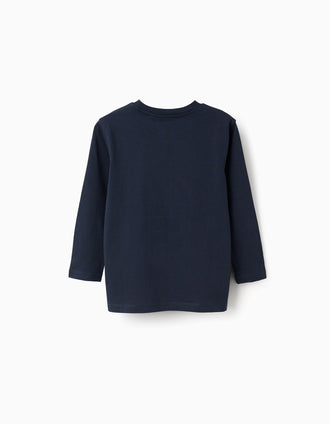 Long Sleeve Cotton T-Shirt for Boys 'ZY', Dark Blue