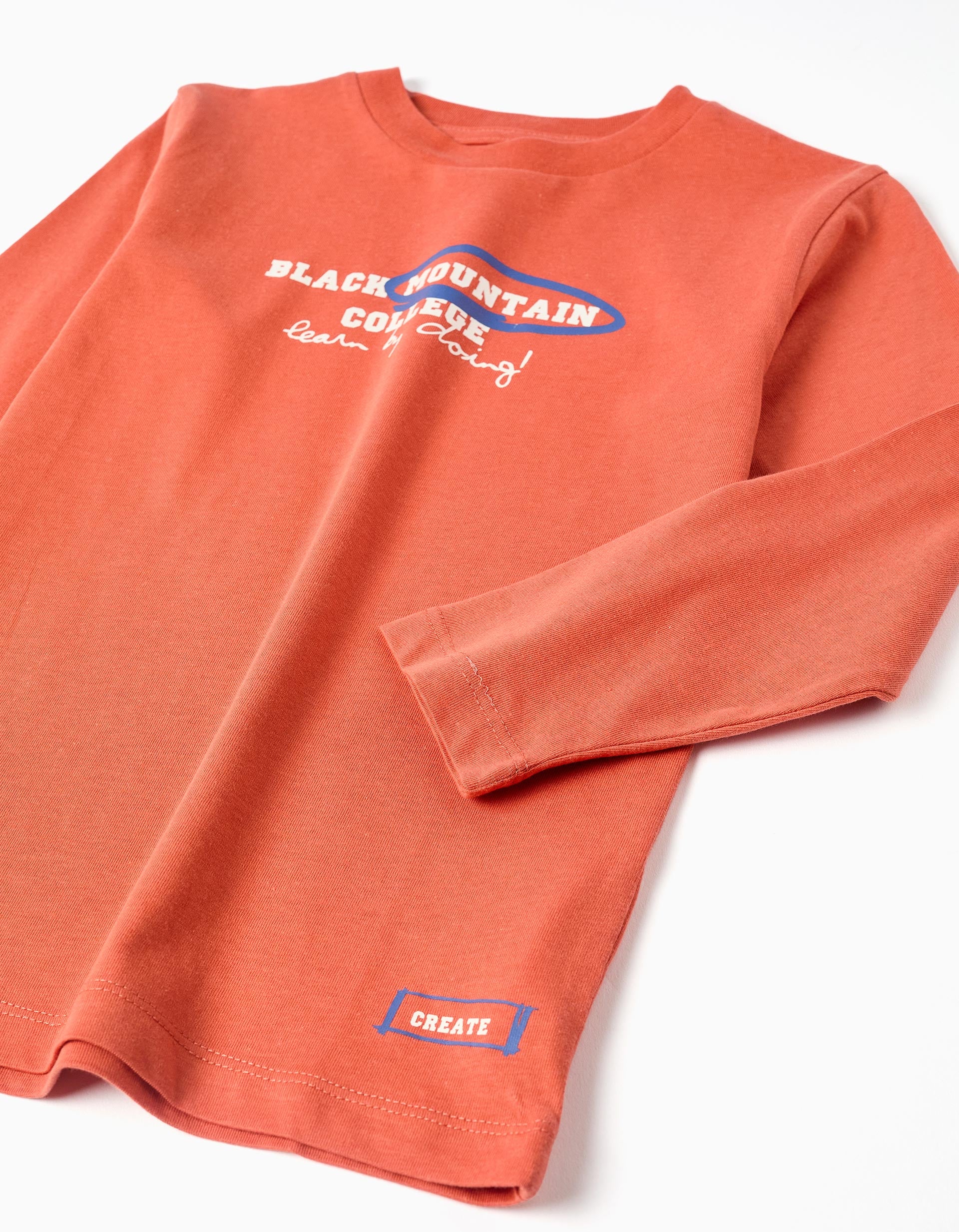 T-shirt de algodão com estampado 'create' para menino, laranja