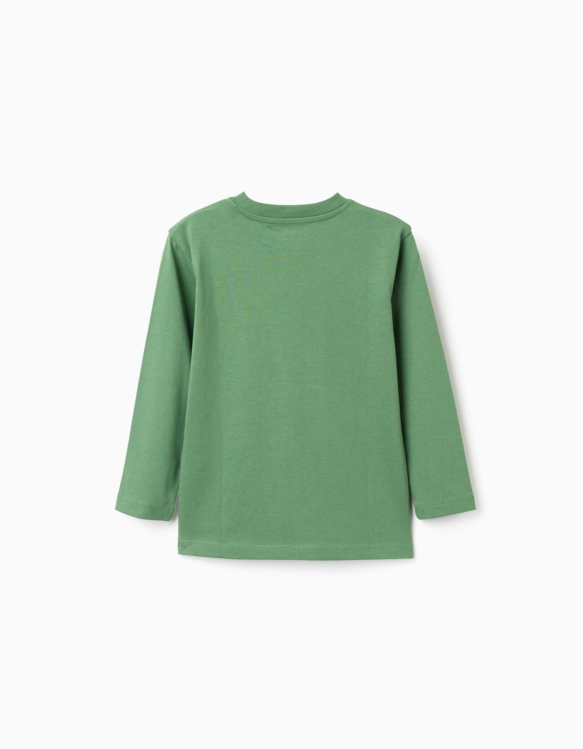 T-shirt de algodão com estampado frontal para menino, verde
