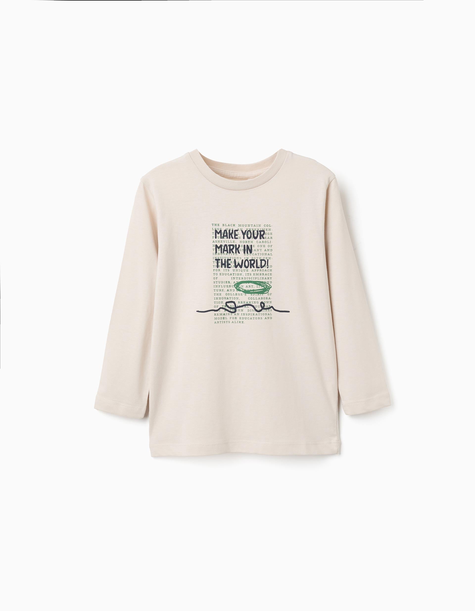 T-shirt de algodão com estampado 'make your mark' para menino, bege