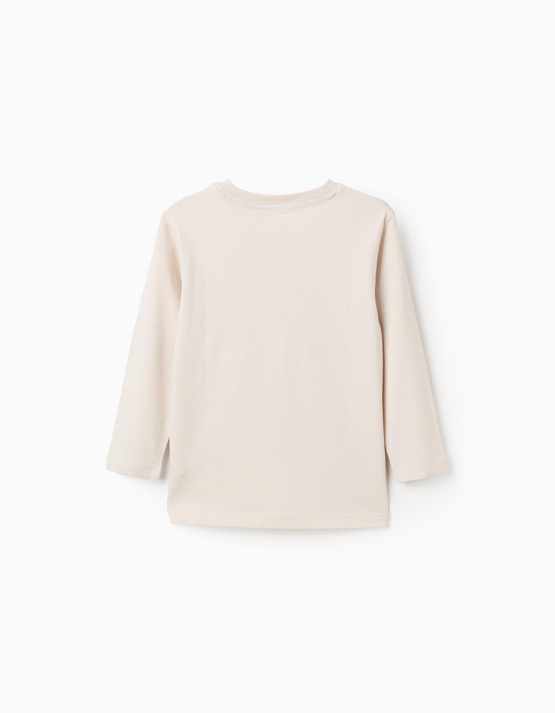 T-shirt de algodão com estampado 'make your mark' para menino, bege