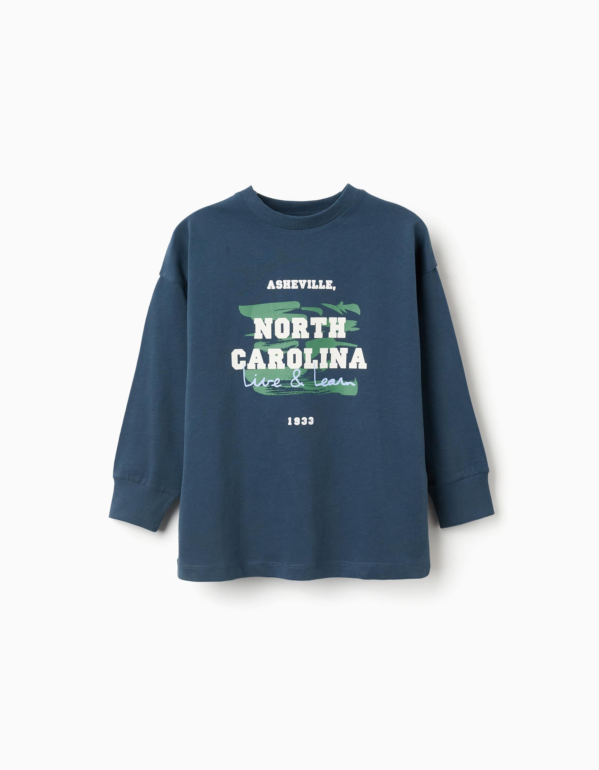 T-shirt de algodão com estampado 'North Carolina' para menino, azul