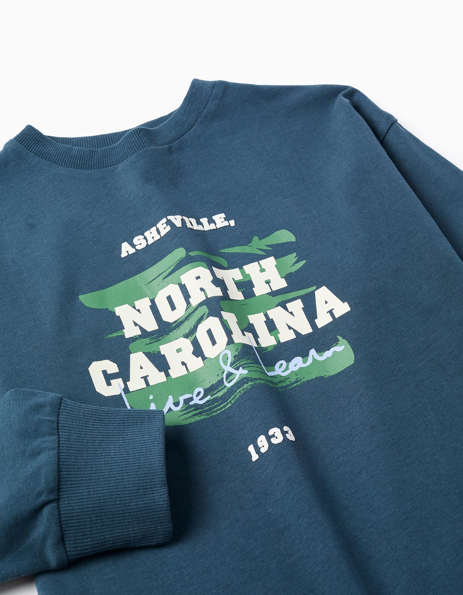 T-shirt de algodão com estampado 'North Carolina' para menino, azul