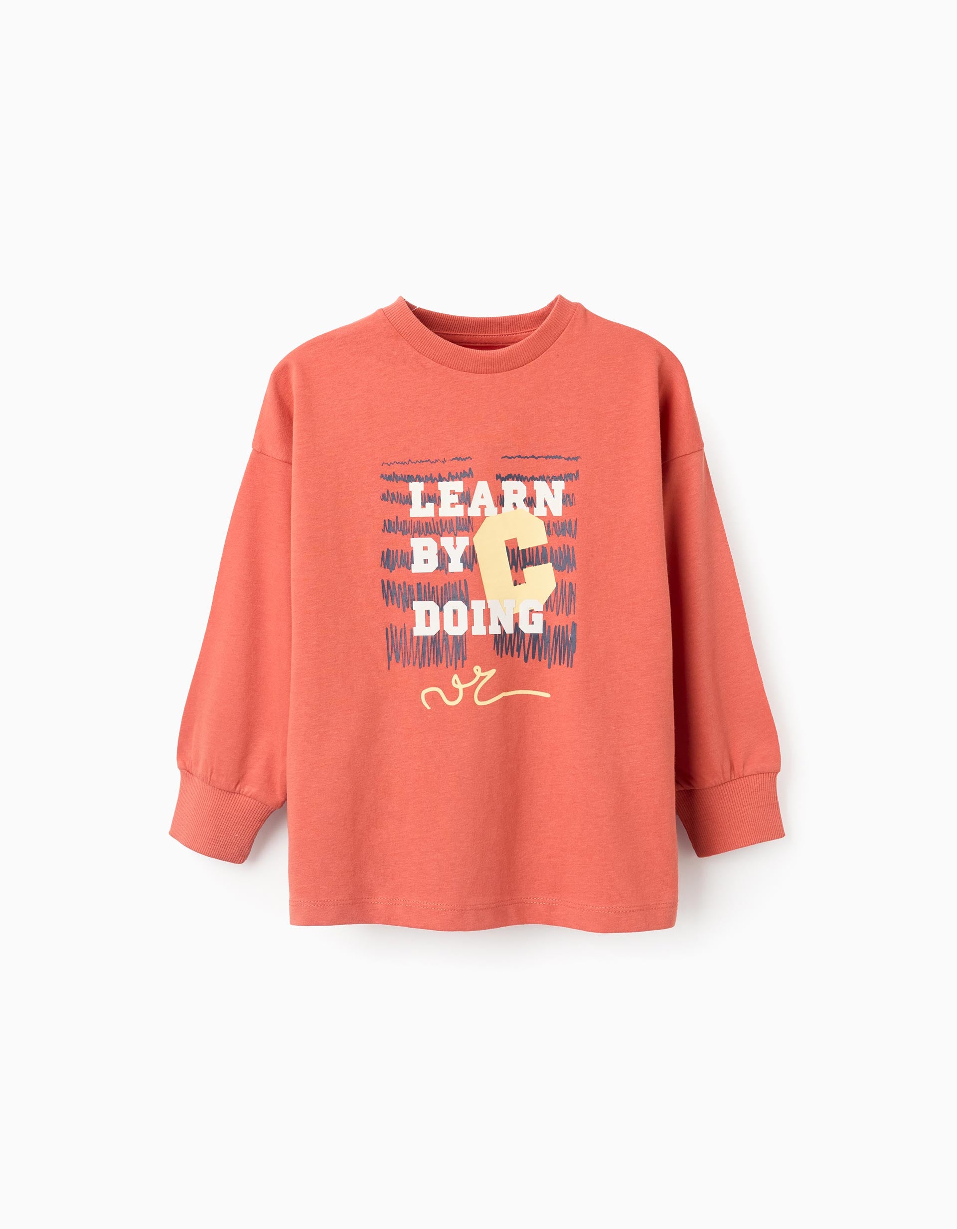 T-shirt de algodão com estampado 'C' para menino, laranja