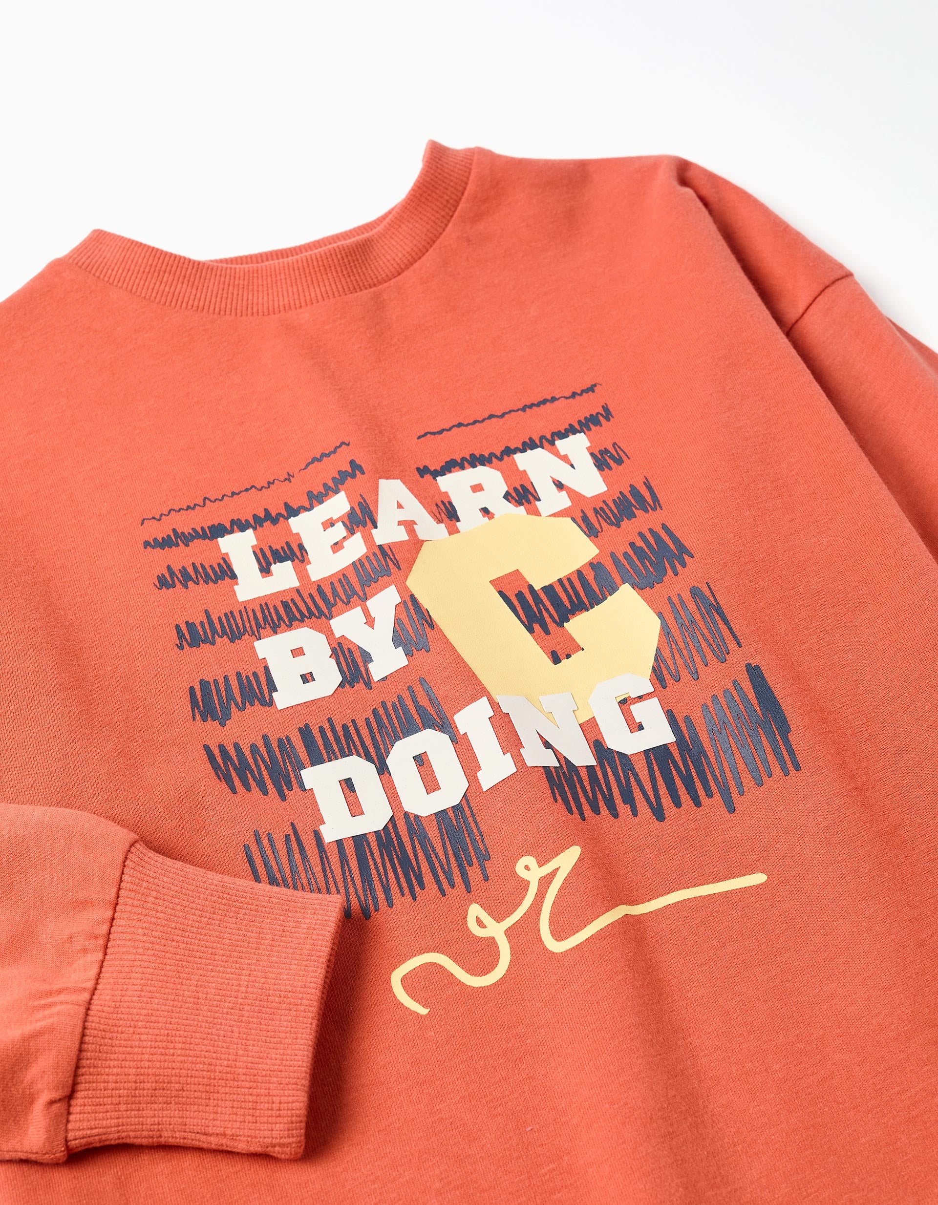 T-shirt de algodão com estampado 'C' para menino, laranja