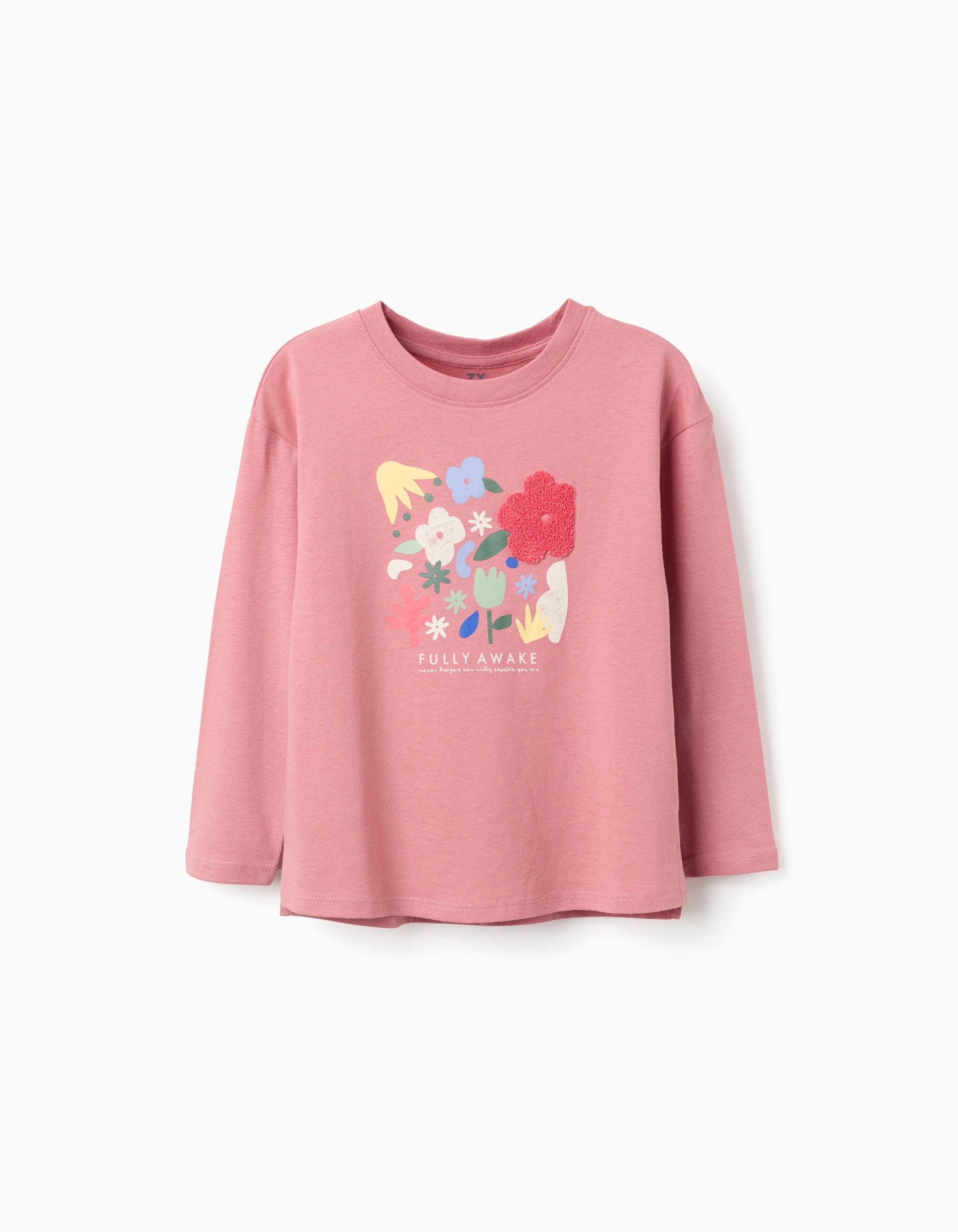 T-shirt en coton avec imprimé 'Fully Awake' pour fille, rose