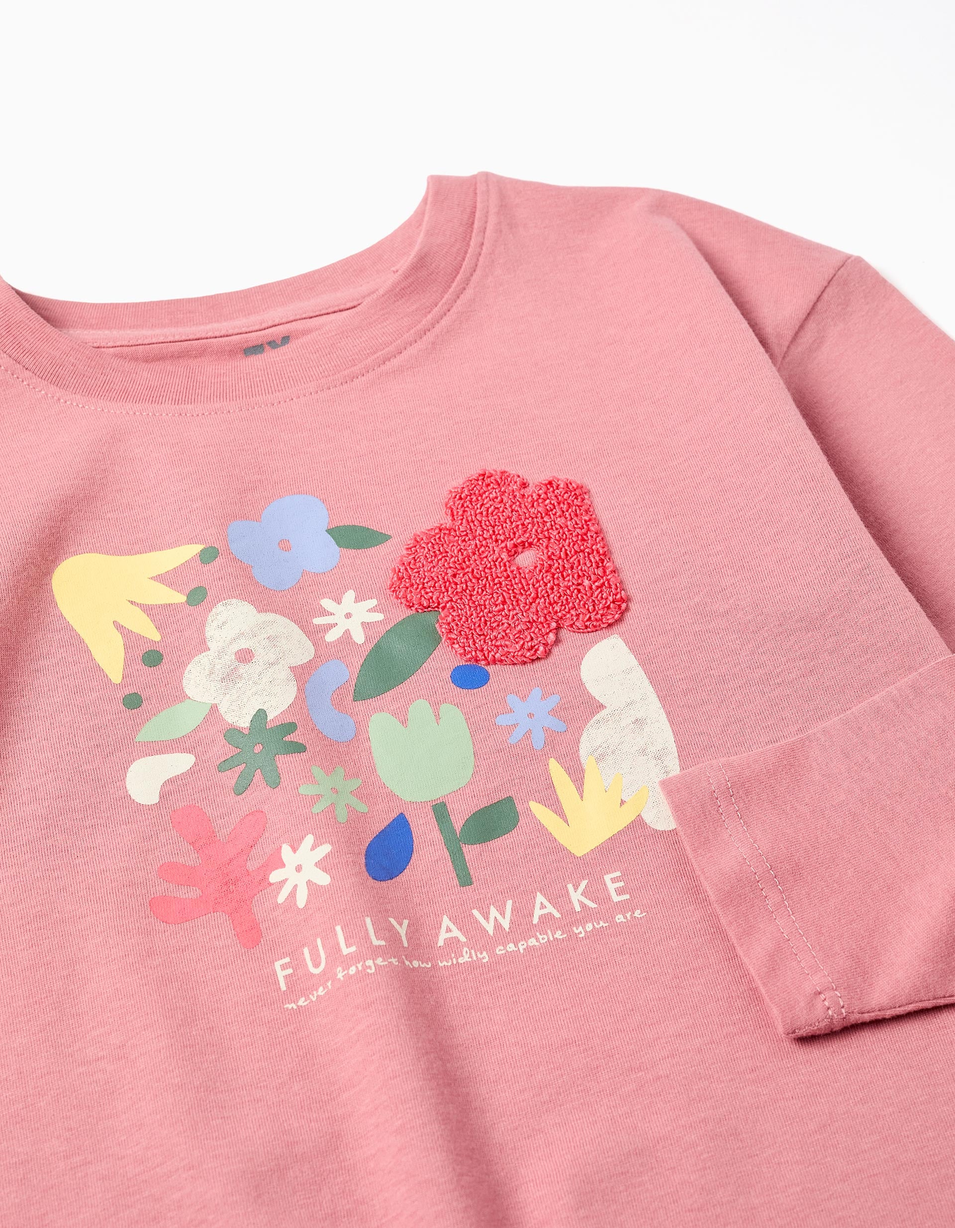 T-shirt en coton avec imprimé 'Fully Awake' pour fille, rose
