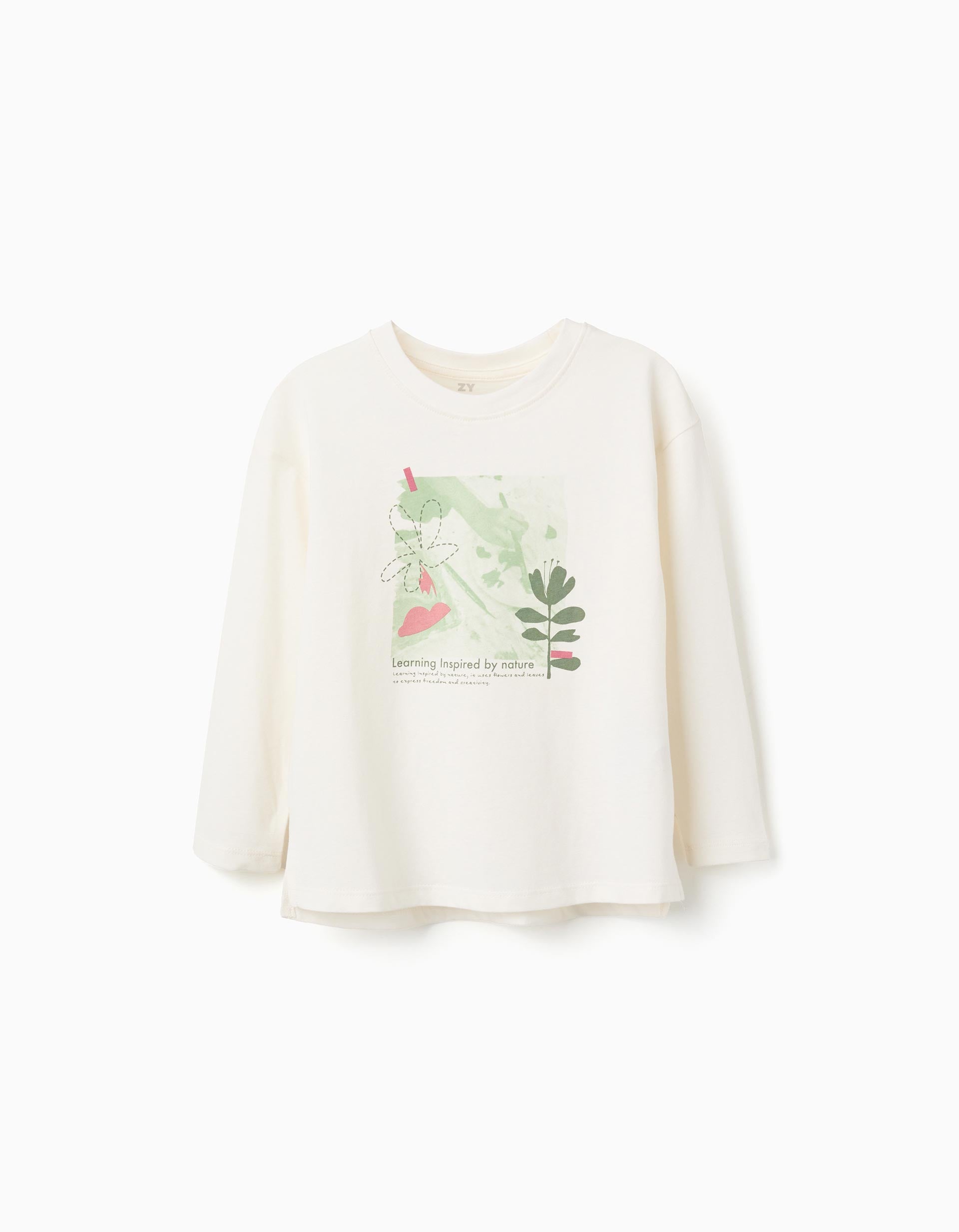 T-shirt en coton avec imprimé 'Nature' pour fille, blanc