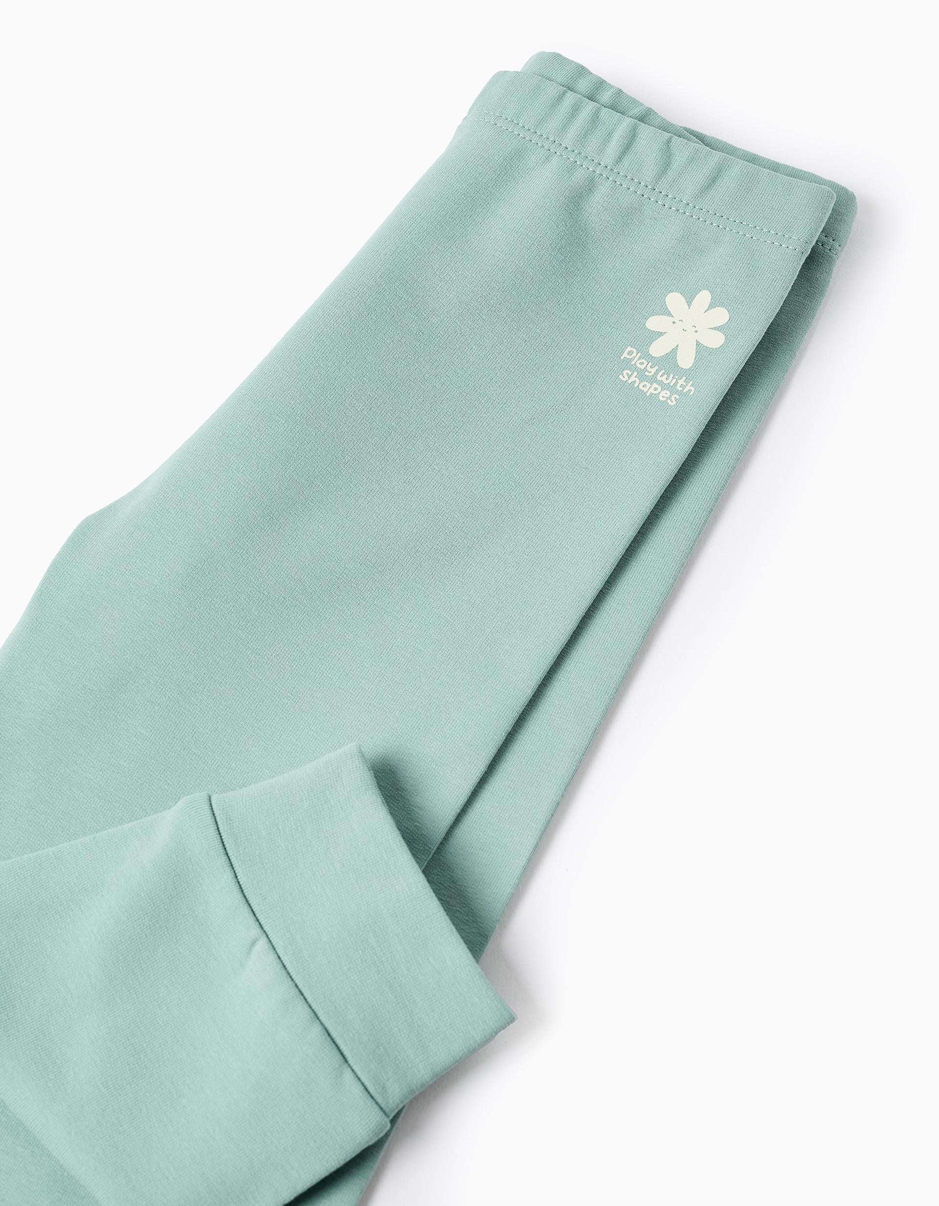 Pantalón Jogger Perchado Detalle Estampado para Bebé Niña 'Shapes', Verde