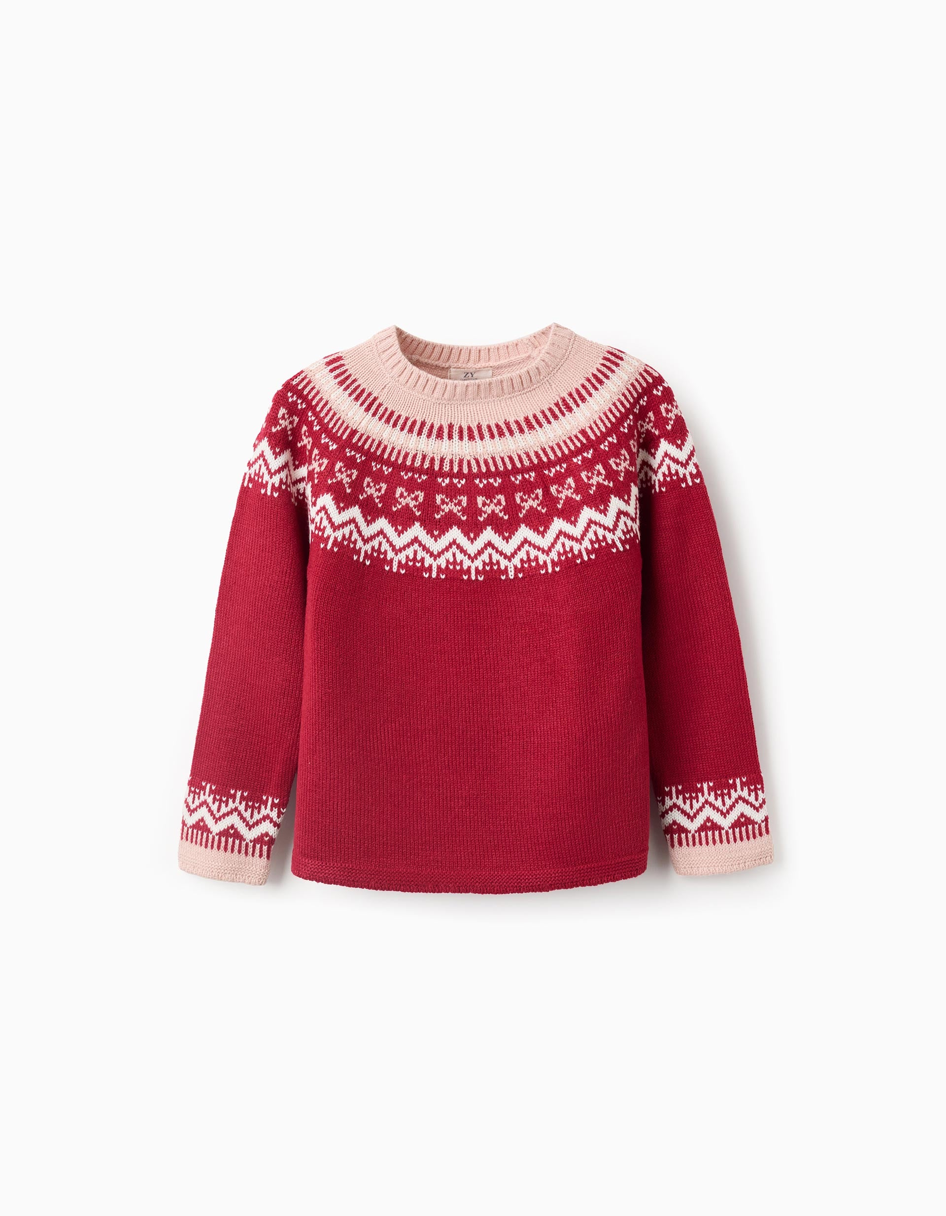 Jacquard Knitted Jumper for Girls, Red/Pink