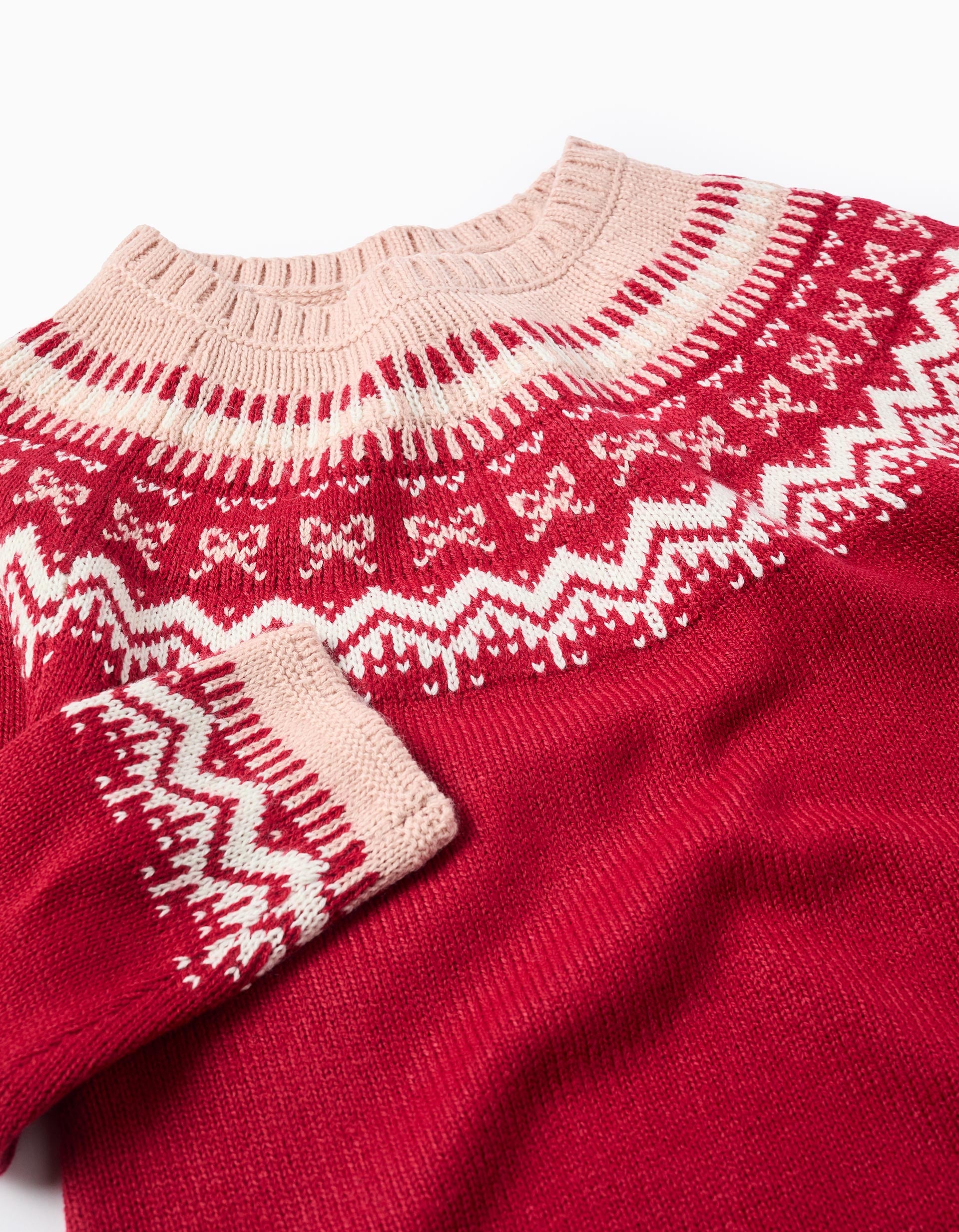 Jacquard Knitted Jumper for Girls, Red/Pink
