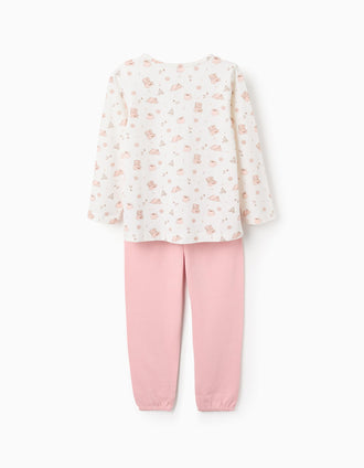 Pijama en Jersey de Algodón para Niña 'Camping', Blanco/Rosa