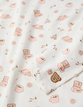 Pijama en Jersey de Algodón para Niña 'Camping', Blanco/Rosa