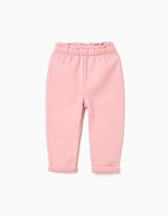 Calças Joggers Cardadas para Bebé Menina, Rosa
