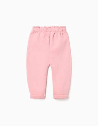 Calças Joggers Cardadas para Bebé Menina, Rosa