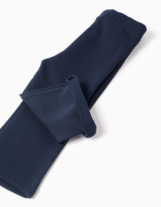 Conjunto Cardado de Sweat + Leggings para Bebé Menina, Branco/Azul-Escuro