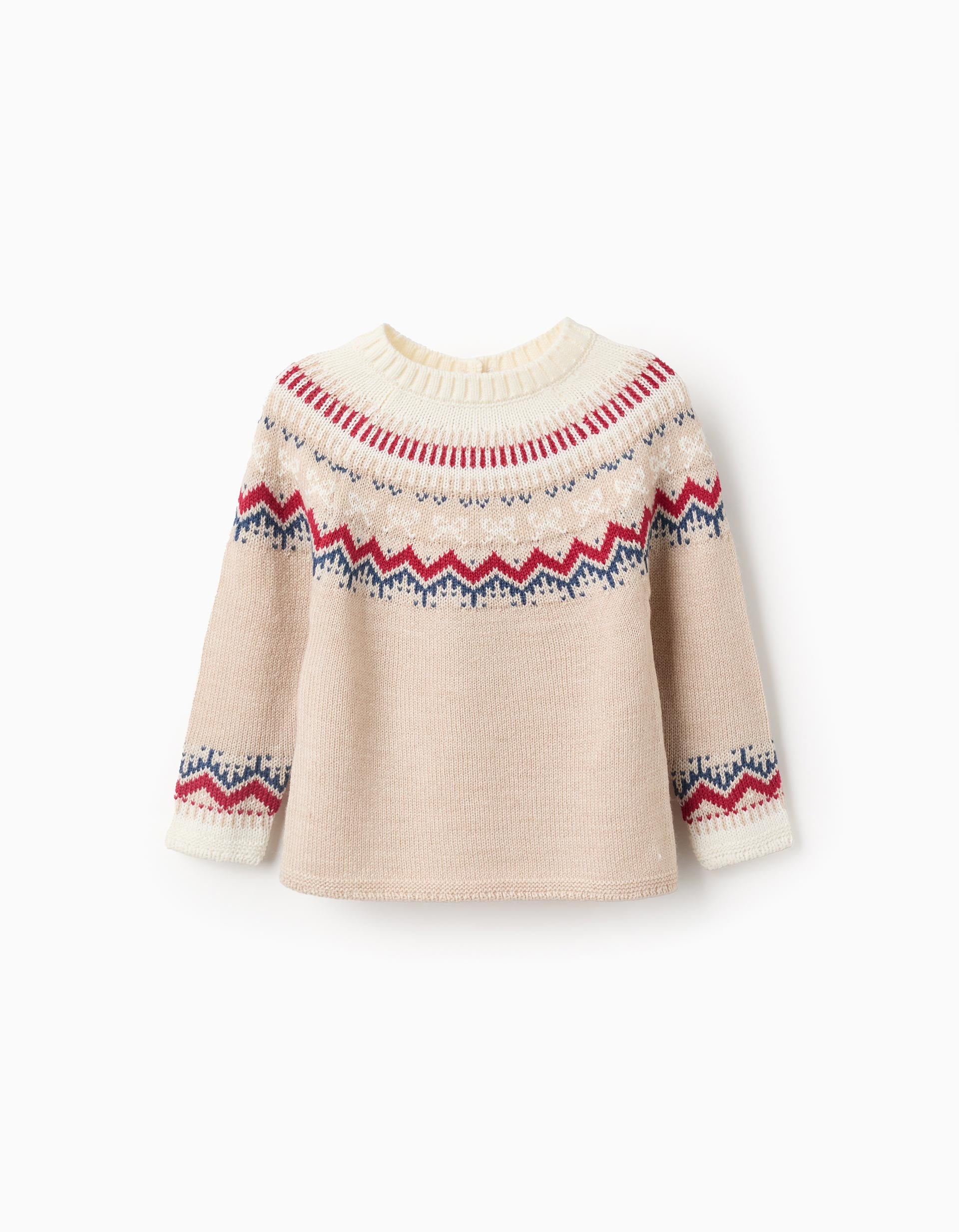 Jacquard Knitted Jumper for Baby Girls, Beige