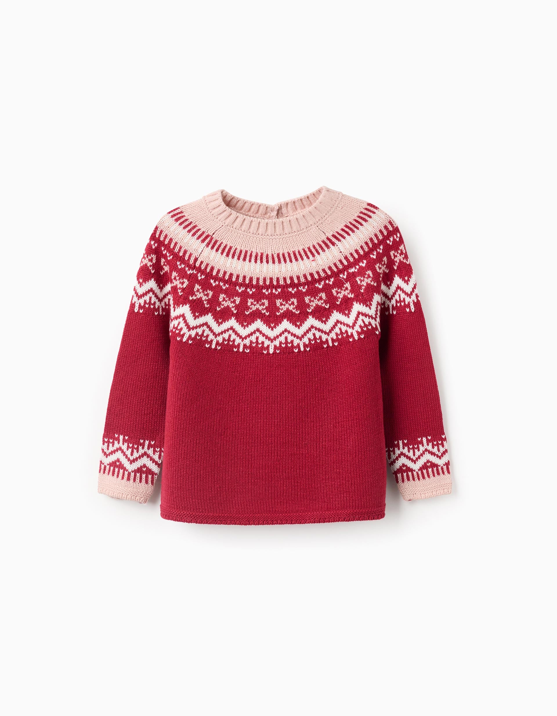 Jacquard Knitted Jumper for Baby Girls, Red/Pink