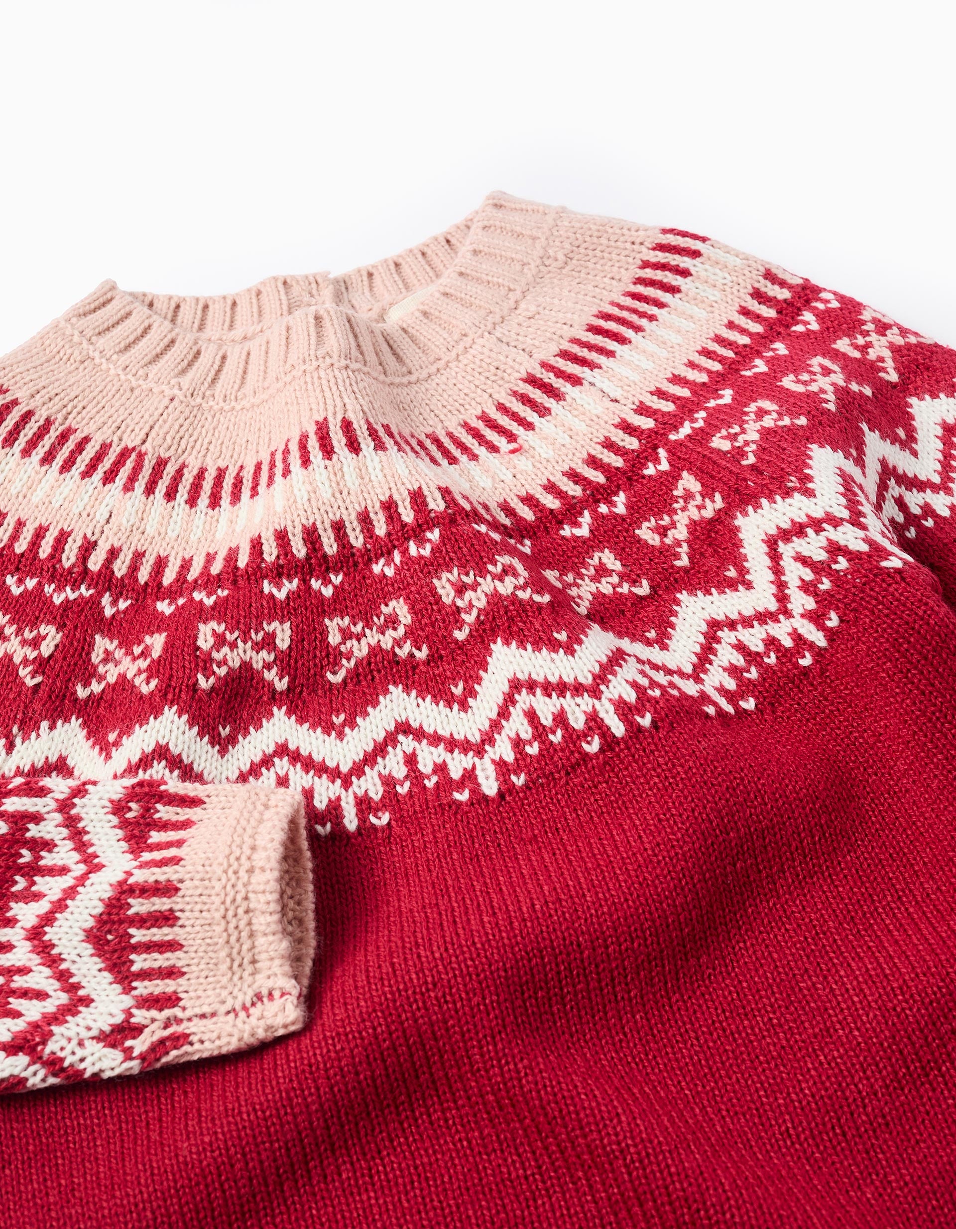 Jacquard Knitted Jumper for Baby Girls, Red/Pink