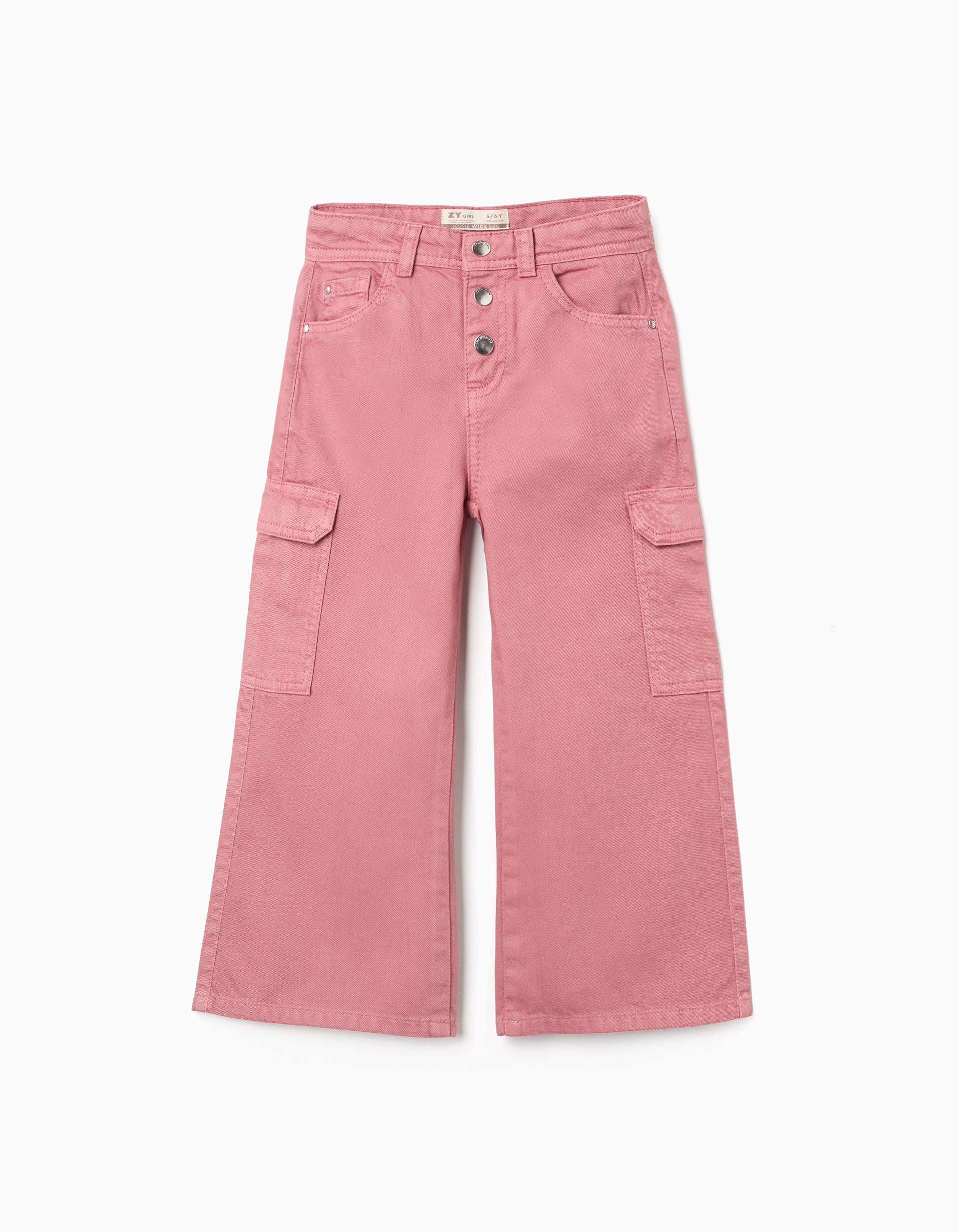 Pantalon cargo en sergé 'wide leg' pour fille, rose