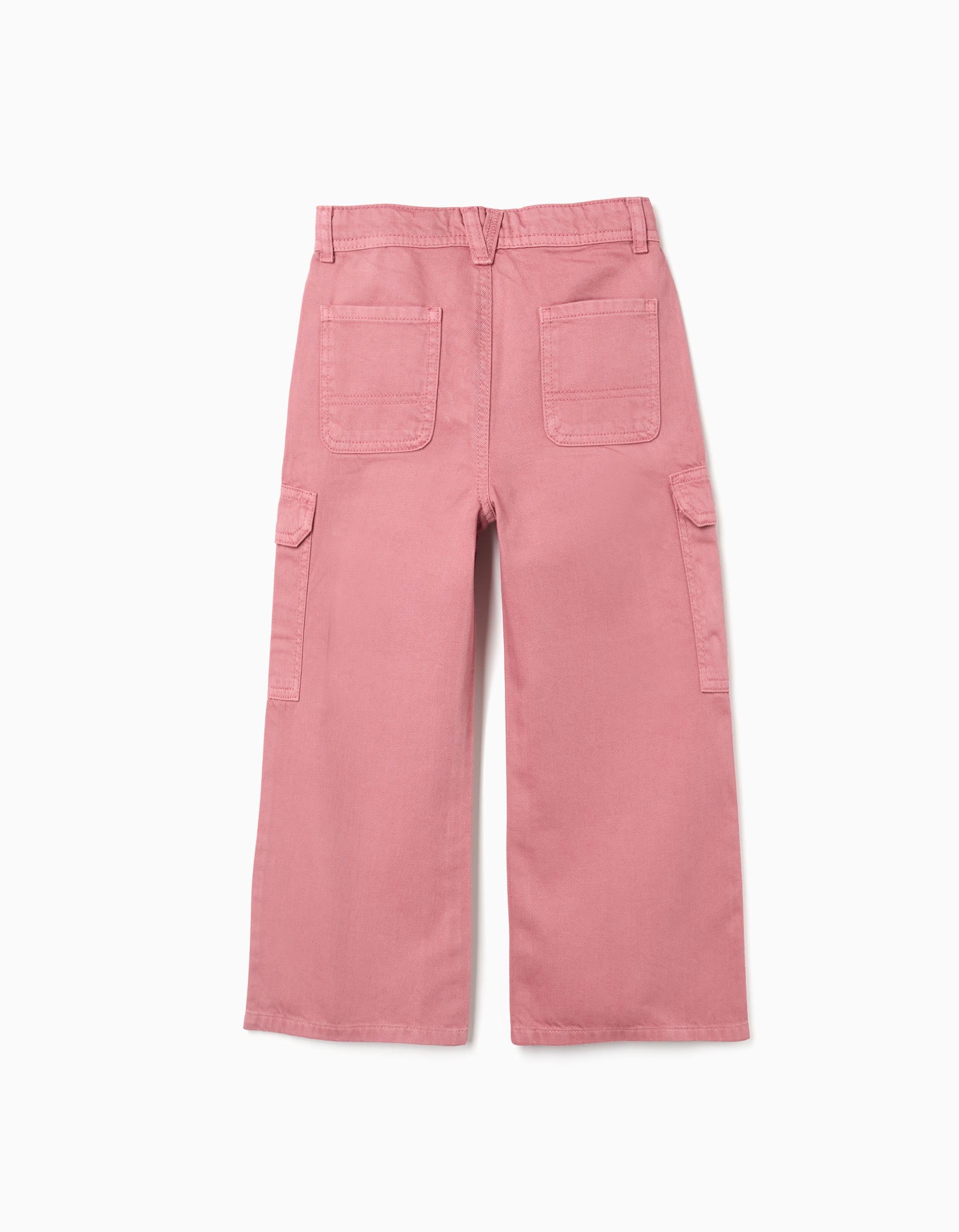 Pantalon cargo en sergé 'wide leg' pour fille, rose