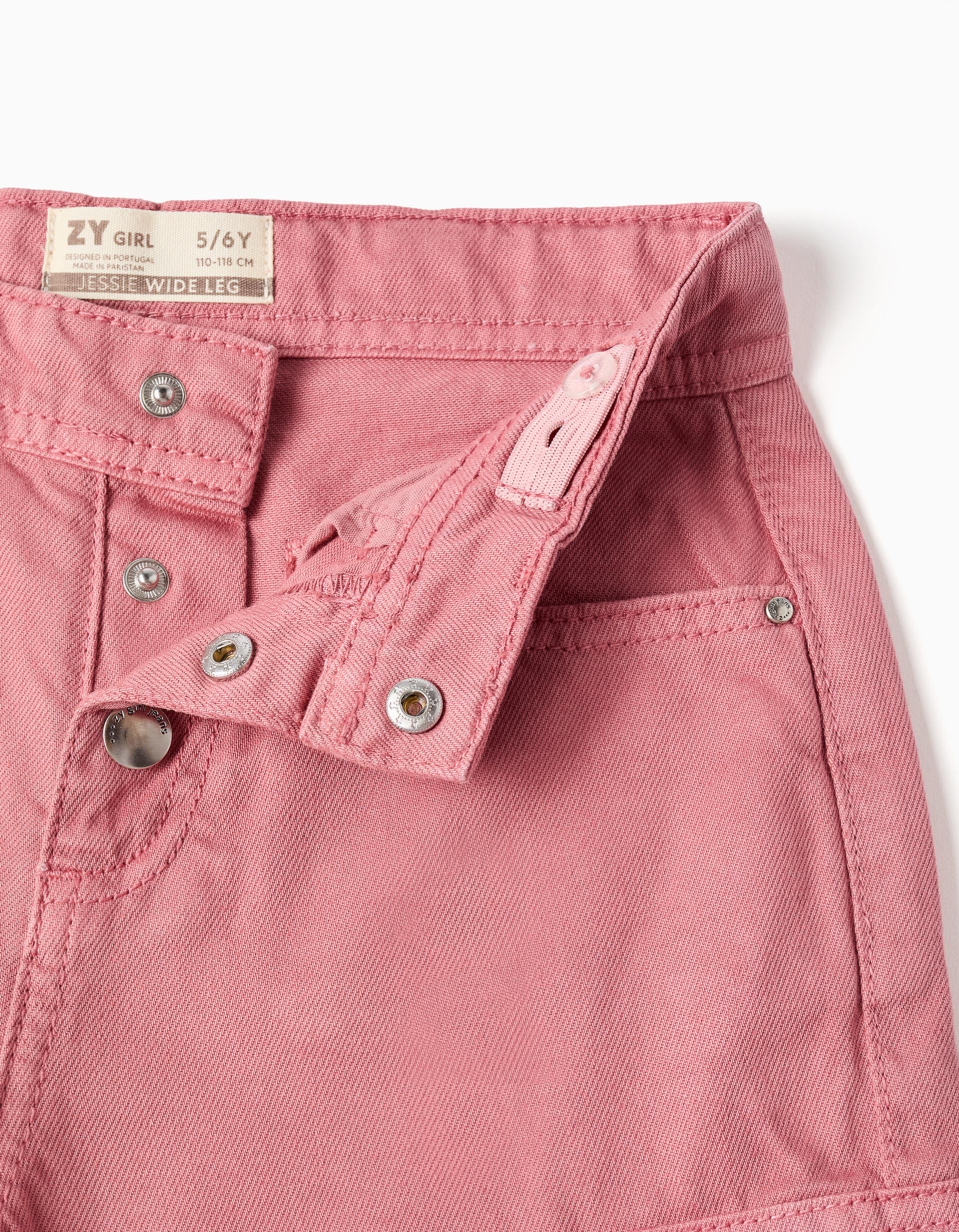 Pantalon cargo en sergé 'wide leg' pour fille, rose